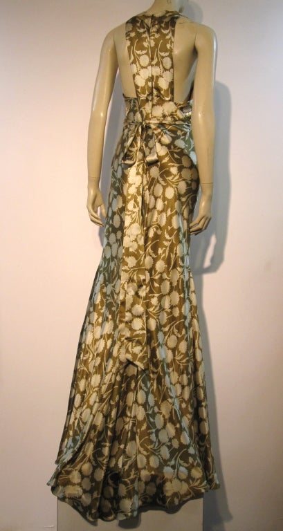 Vera Wang Silk Satin Print Gown w/ Sequin Trim 2