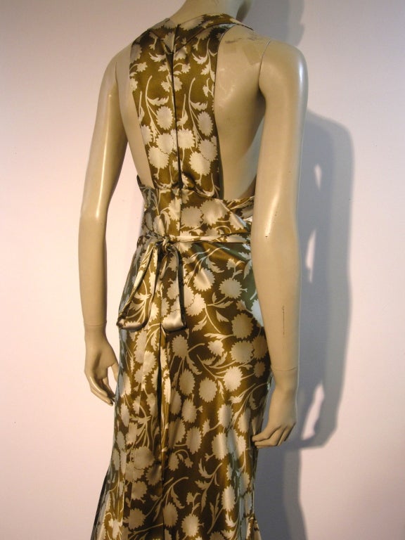 Vera Wang Silk Satin Print Gown w/ Sequin Trim 3