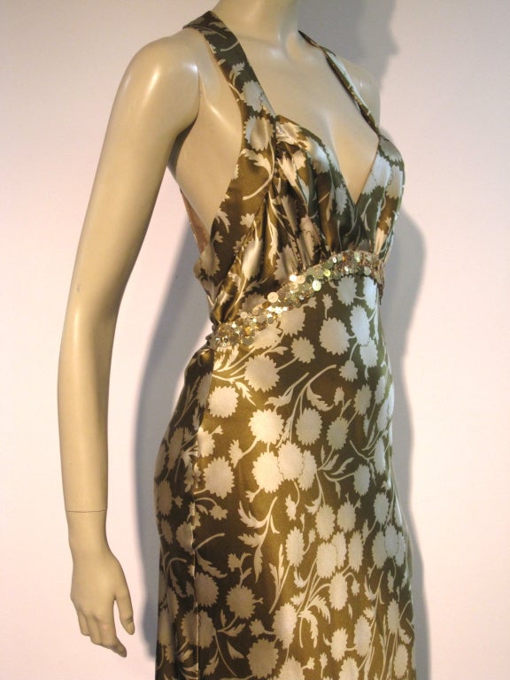 Vera Wang Silk Satin Print Gown w/ Sequin Trim 4