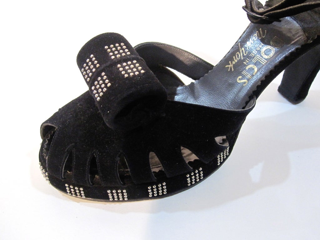 Black 40s Silver Studded Suede Platforms