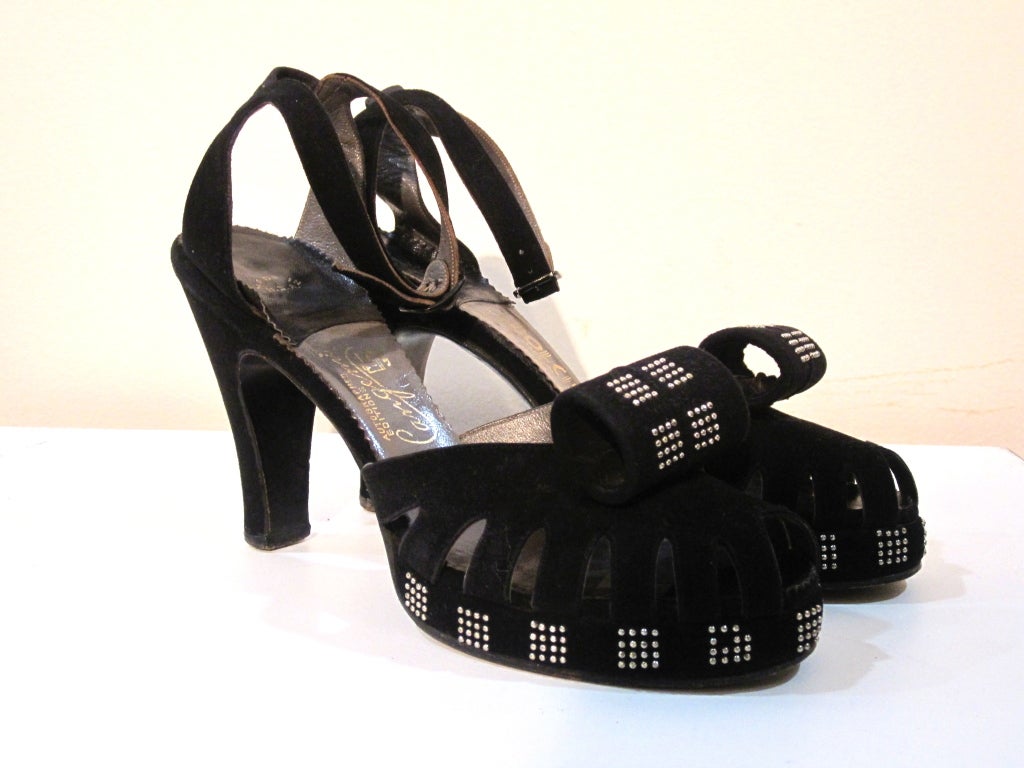 40s Silver Studded Suede Platforms For Sale at 1stDibs