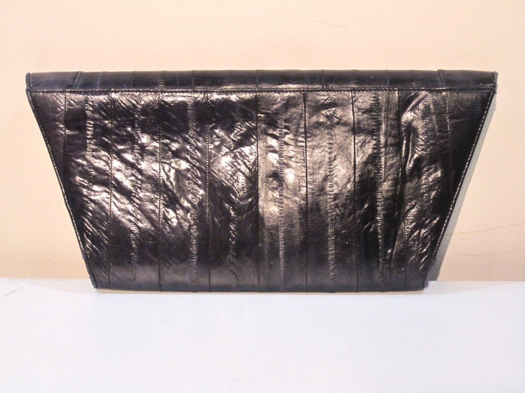 Black 80s Eel Skin and Snake Trapezoid Clutch
