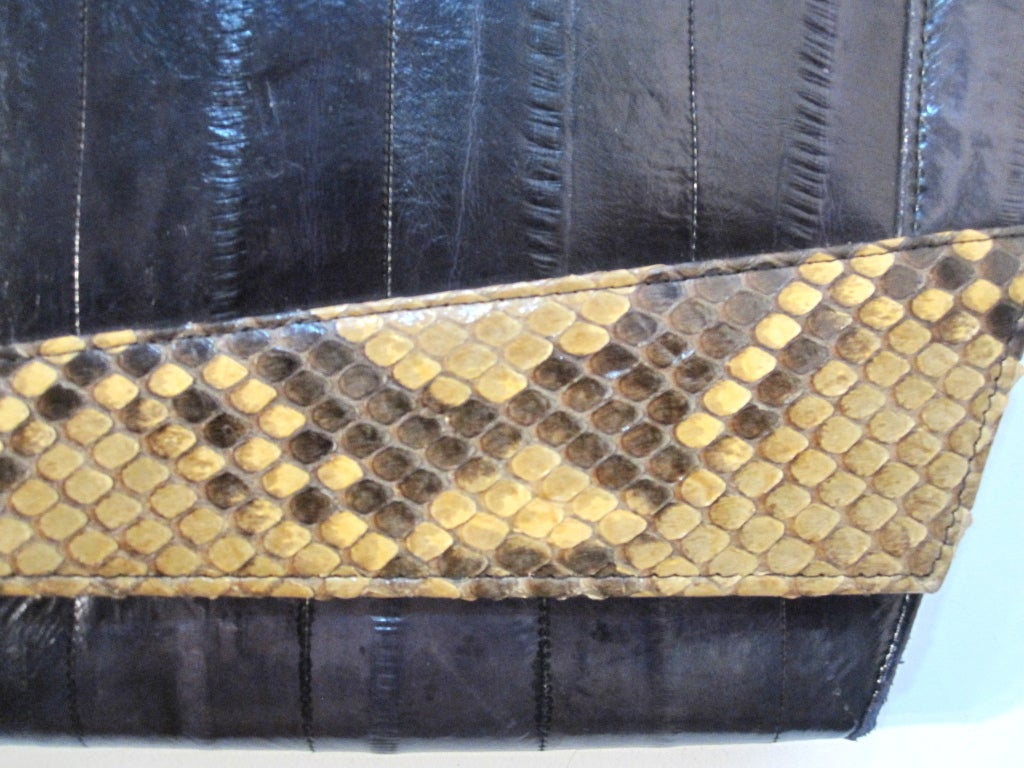 Women's 80s Eel Skin and Snake Trapezoid Clutch