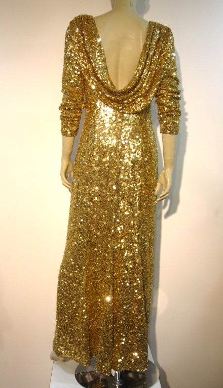80s Solid Gold Sequin and Bead Gown w/ Cowl at 1stDibs | geoffrey beene ...
