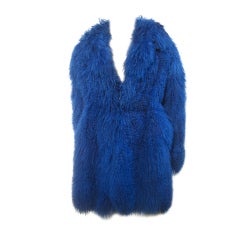 Vintage 80s Neiman-Marcus Cobalt Blue Mongolian Lamb Coat