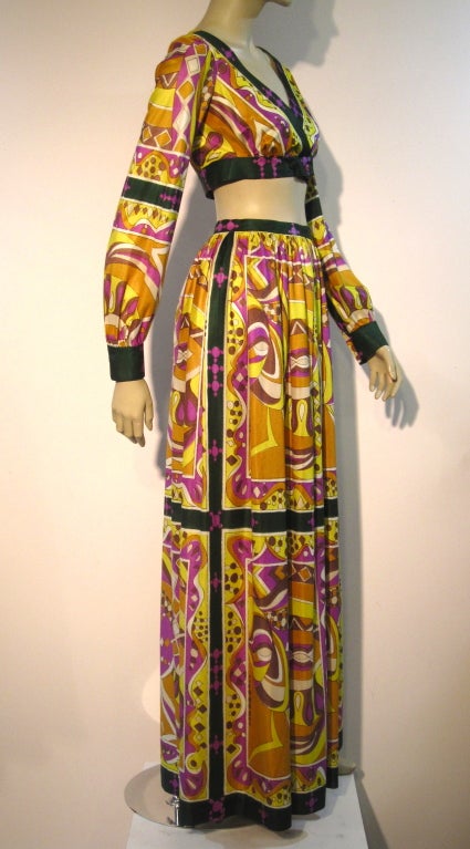 Women's 60s Mod Print Saks Fifth Avenue 2-Piece Maxi Skirt and Top
