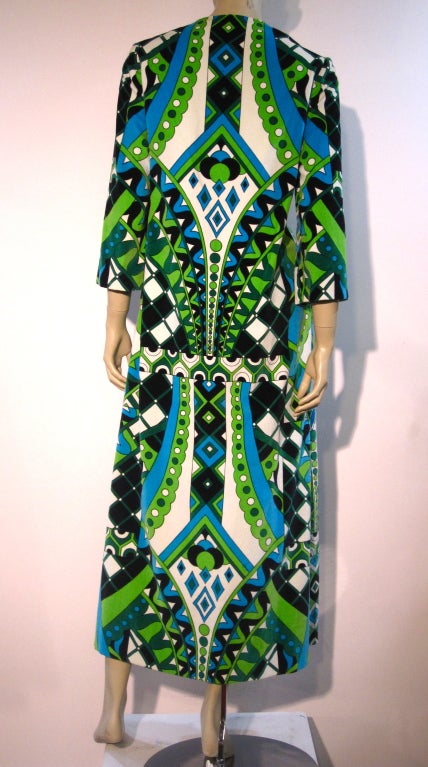 60s Psychedelic Print Velveteen Hostess Robe For Sale at 1stDibs