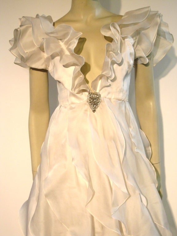 Women's Henri Bendel Silk Gazar Ruffled Dress with Deep Decollatage