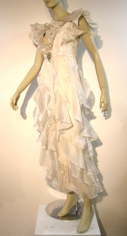Henri Bendel Silk Gazar Ruffled Dress with Deep Decollatage 3