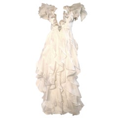 Retro Henri Bendel Silk Gazar Ruffled Dress with Deep Decollatage