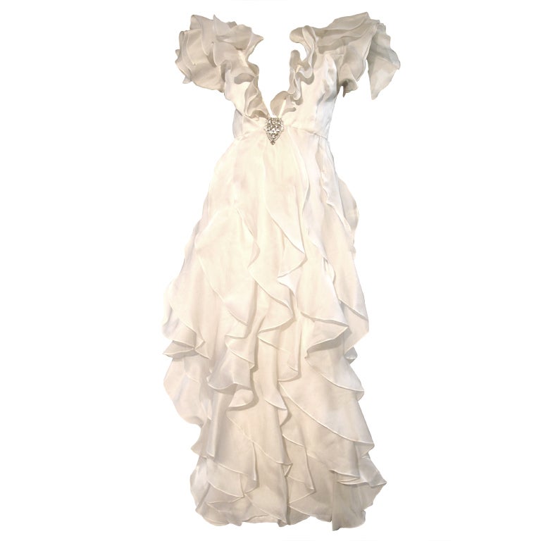 Henri Bendel Silk Gazar Ruffled Dress with Deep Decollatage