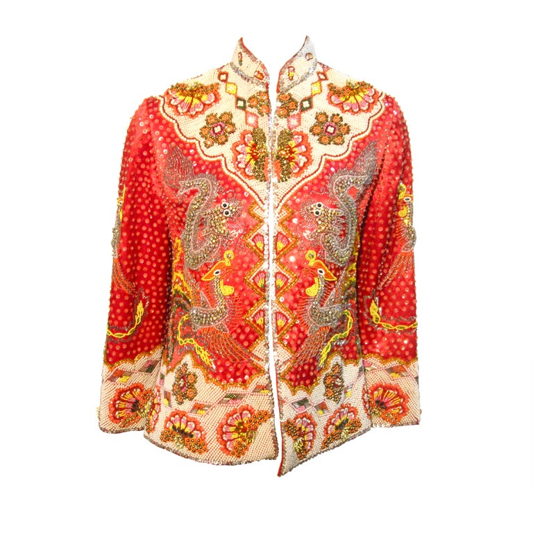 Saks Fifth Avenue 60s Chinese Style Beaded Jacket by Eva Haynal