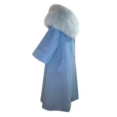 Retro Lilli Ann Powder Blue Mohair 60s Coat with Blue Dyed Fox