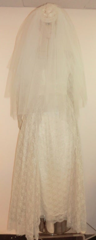 Gray 50s Lace Princess Wedding Gown Column w/ Overskirt