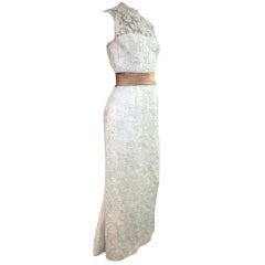60s Lace Gown with Fishtail Back and Iridescent Trim 9