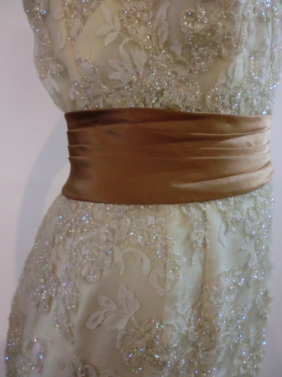 60s Lace Gown with Fishtail Back and Iridescent Trim 1