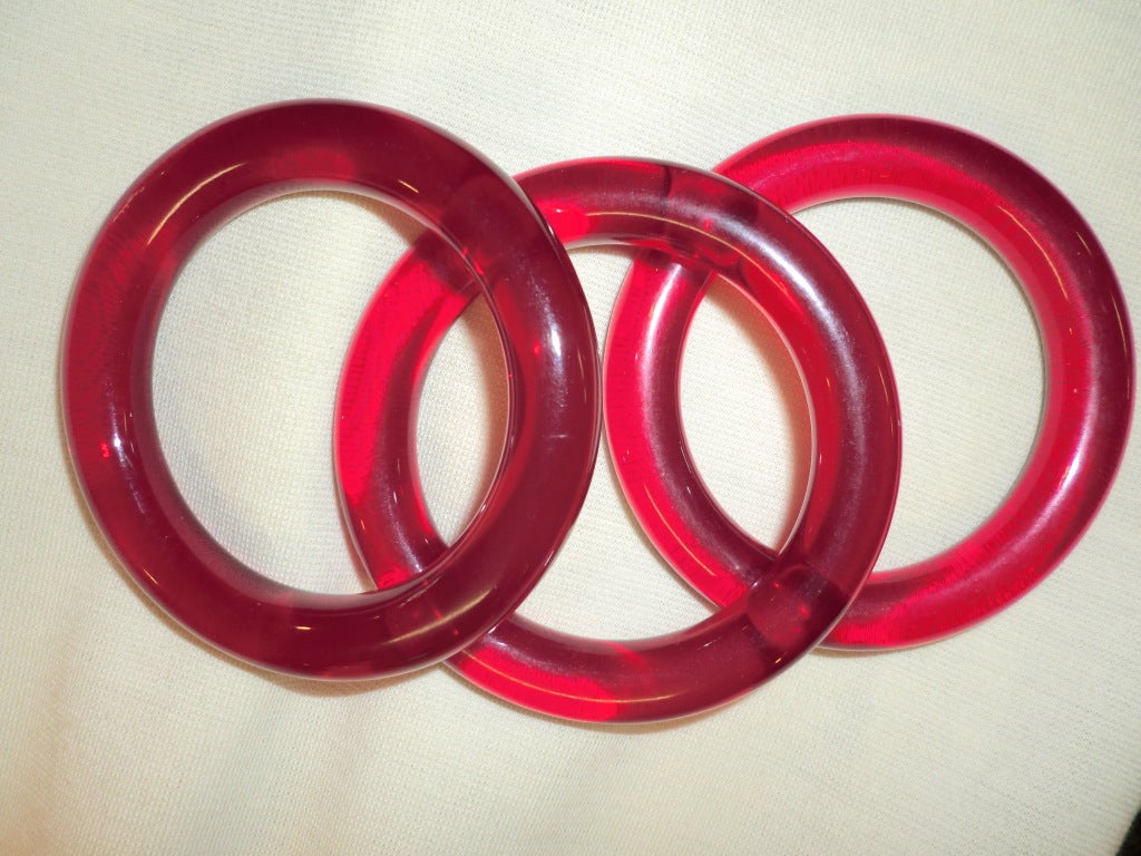 50s Set of 3 Ruby Red Lucite Bangles - Larger Size