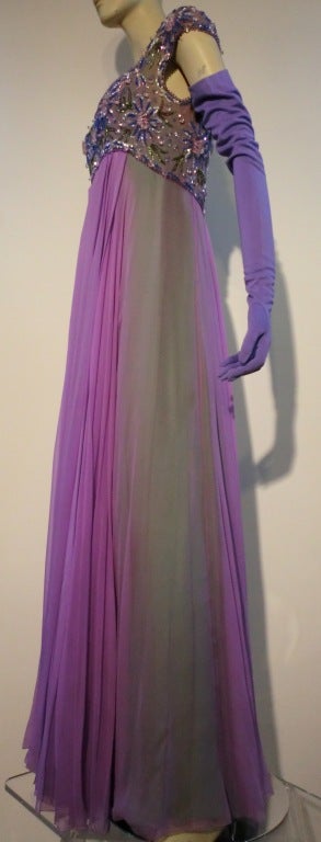 Women's Helen Rose 60s Empire Silk Chiffon Gown w/ Beaded Bodice