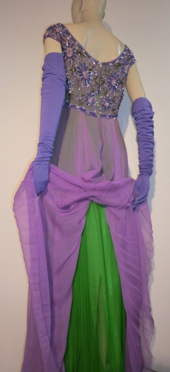 Helen Rose 60s Empire Silk Chiffon Gown w/ Beaded Bodice 2