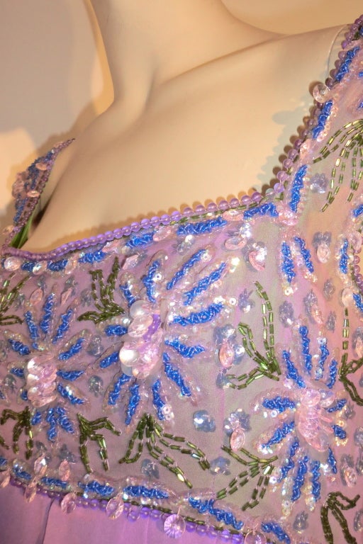 Helen Rose 60s Empire Silk Chiffon Gown w/ Beaded Bodice 3