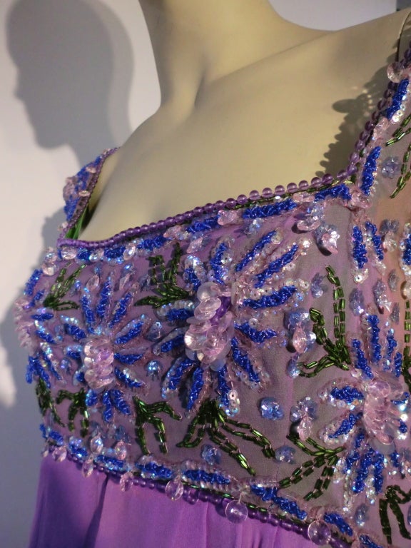 Helen Rose 60s Empire Silk Chiffon Gown w/ Beaded Bodice 4