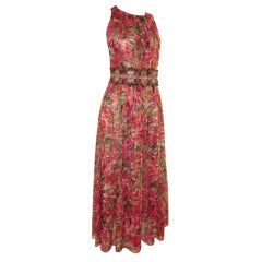 Oscar de La Renta Print Tulle Dress w/ Embellished Waist