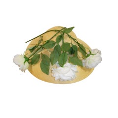 Vintage 1950s Leslie James Straw Hat w/ White Roses