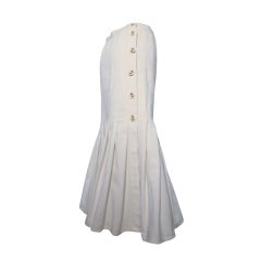 Chanel White Pleated Cotton Trumpet Skirt