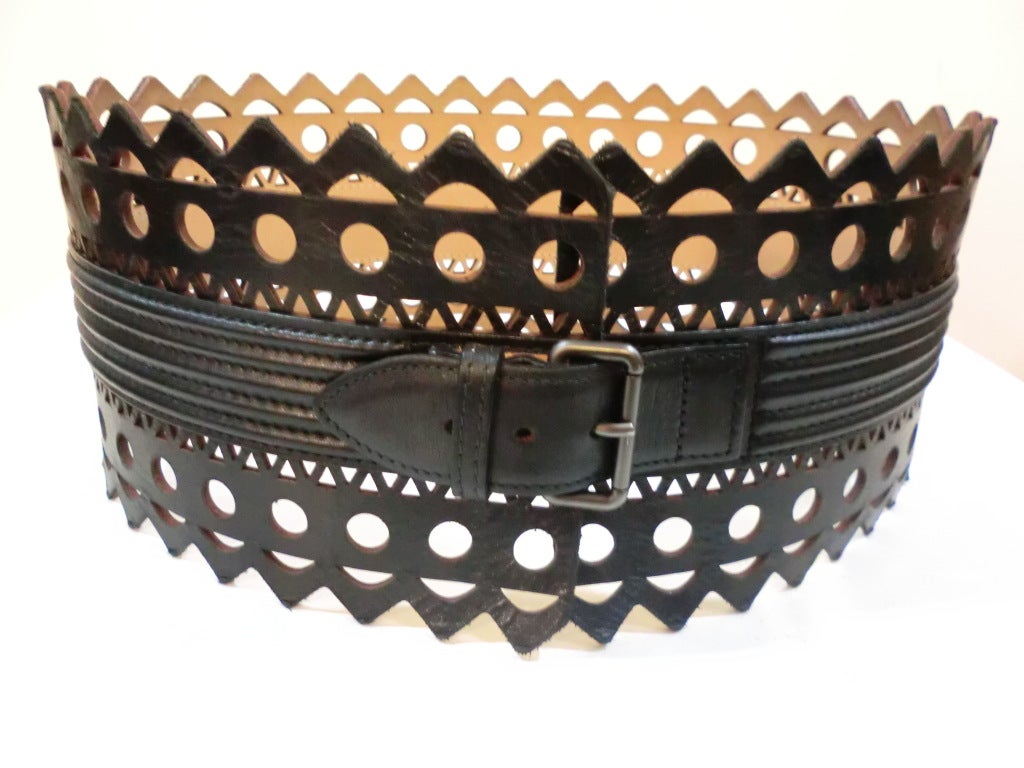 Azzedine Alaia Laser-Cut Wide Leather Belt