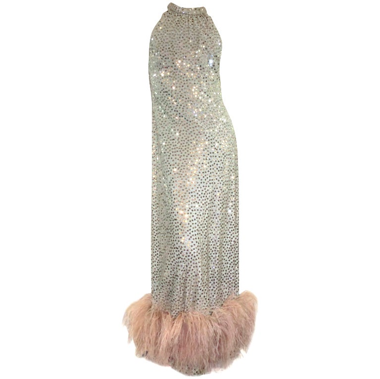 1970's Maurice Rentner 2 Piece Silver Sequined Gown