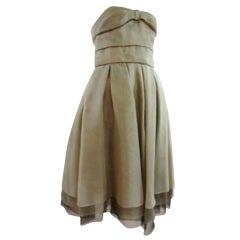 90s Ferragamo Tri-Color Silk Organza Strapless Dress