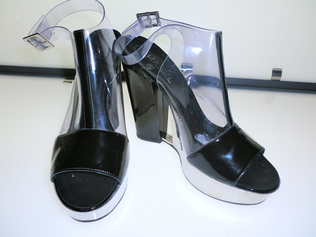 Chanel Patent Chrome and Clear Vinyl Wedges at 1stdibs