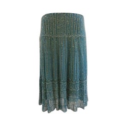 Blumarine Turquoise Beaded Silk Chiffon Skirt 11