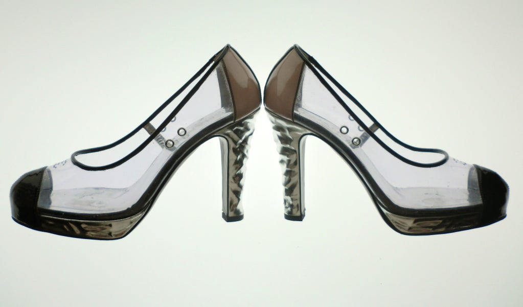 Women's Chanel Vinyl and Chrome Cap-Toe Spectator Pumps