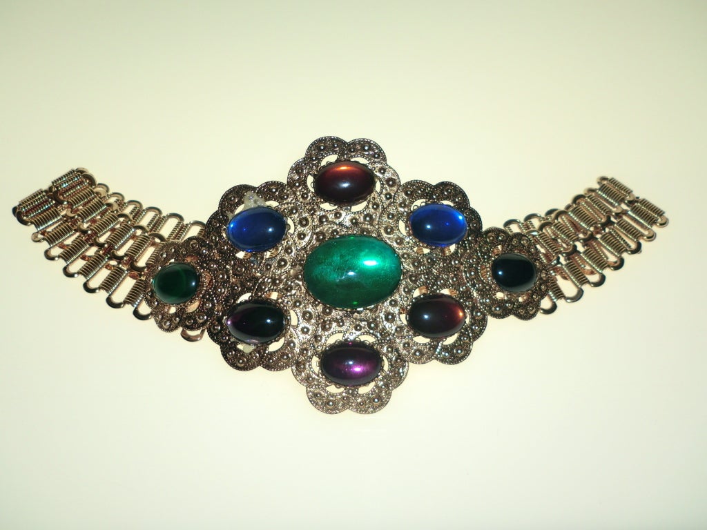 70s Poured Glass Moroccan Style Chain Belt
