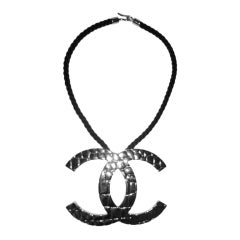 Chanel Large Silver-Tone "Quilted" Metal "CC" Pendant