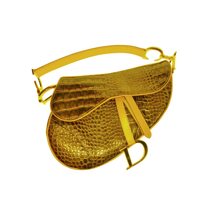 Dior Chartreuse Embossed Leather Saddlebag