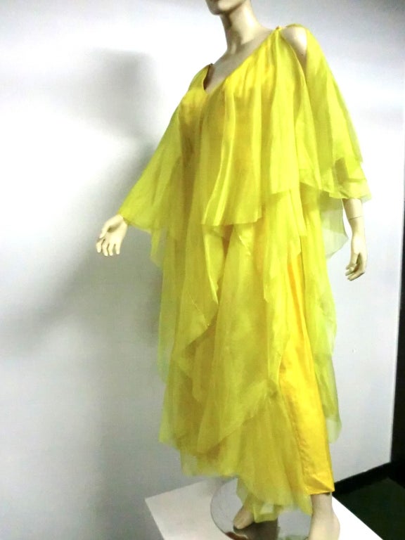Pertegaz 1970s Silk Organza Gown in Billowing Yellow