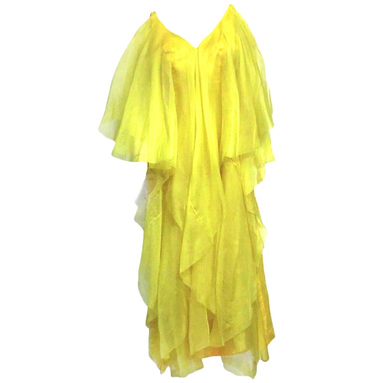 Pertegaz 1970s Silk Organza Gown in Billowing Yellow at 1stdibs