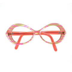 French Made Lucite Mod Pink, Lime and Orange Frames