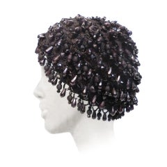 Vintage Jack McConnell 60s Black Bead Fringe Cloche