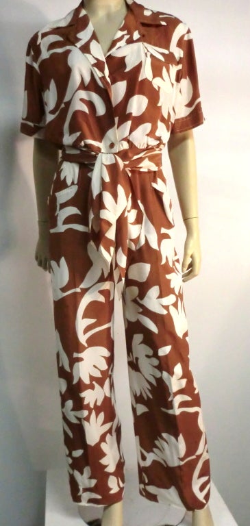 Women's Valentino 80s Leaf Print Silk Pantsuit