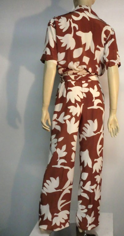 Valentino 80s Leaf Print Silk Pantsuit 1