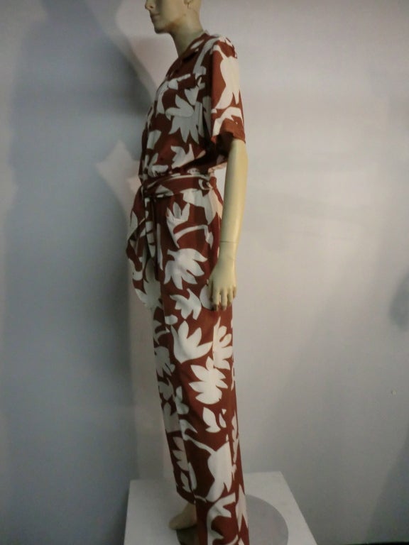 Valentino 80s Leaf Print Silk Pantsuit 2