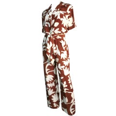 Valentino 80s Leaf Print Silk Pantsuit