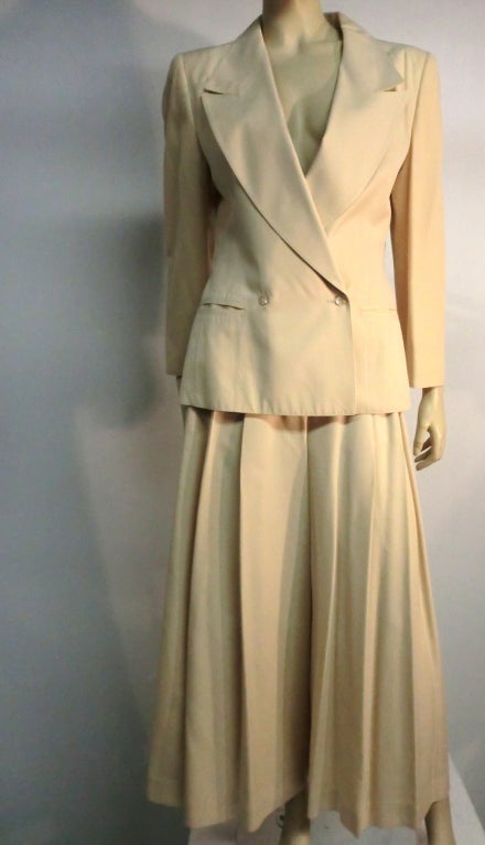 Women's Montana Ecru 80s Pant Suit with Wide Legs and Vented Back