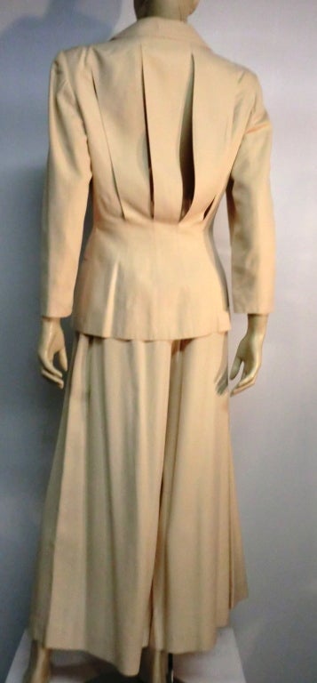 Montana Ecru 80s Pant Suit with Wide Legs and Vented Back 1