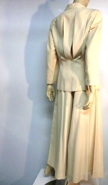 Montana Ecru 80s Pant Suit with Wide Legs and Vented Back 2