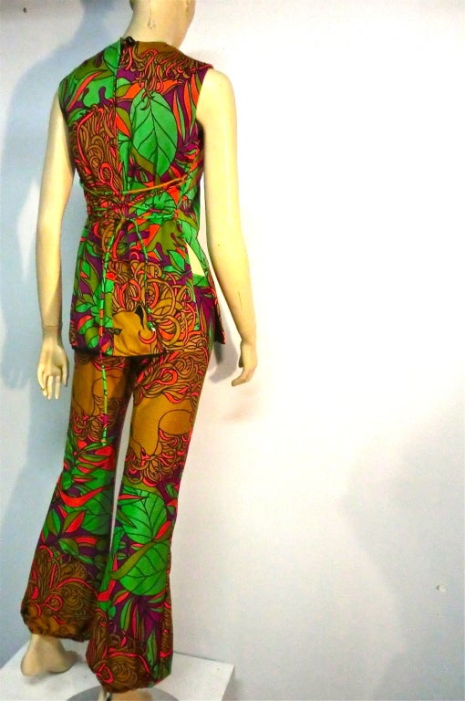60s Psychedelic Lion Print Pantsuit with Back Lacing Detail at 1stDibs ...