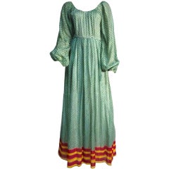 70s Cotton Batiste Border-Print Maxi Dress
